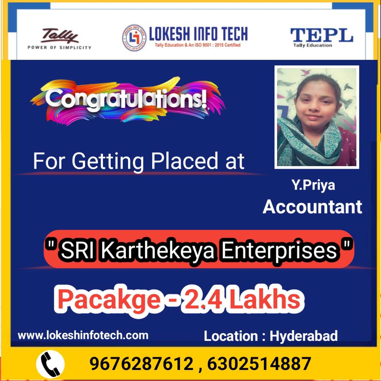 Y.PRIYA - PACKAGE - 2.4 LAKHS